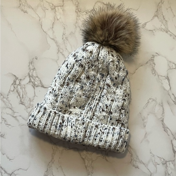 UGG Knit Toboggan Winter Hat - White w/ flecks of blue, brown - Picture 4 of 10